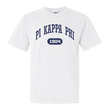 Load image into Gallery viewer, Pi Kappa Phi Comfort Colors T-Shirt - Pi Kapp Fraternal Arch Shirt - Kite and Crest
