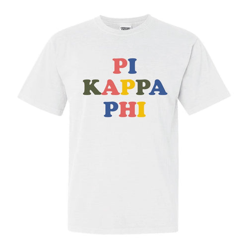 Pi Kappa Phi Comfort Colors T-Shirt - Pi Kapp Retro Letters Shirt - Kite and Crest