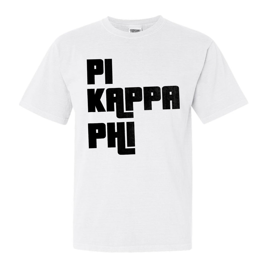 Pi Kappa Phi Comfort Colors T-Shirt - Pi Kapp Stacked Letters Shirt - Kite and Crest