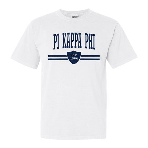 Pi Kappa Phi Comfort Colors T-Shirt - Pi Kapp Striped Shield Shirt - Kite and Crest