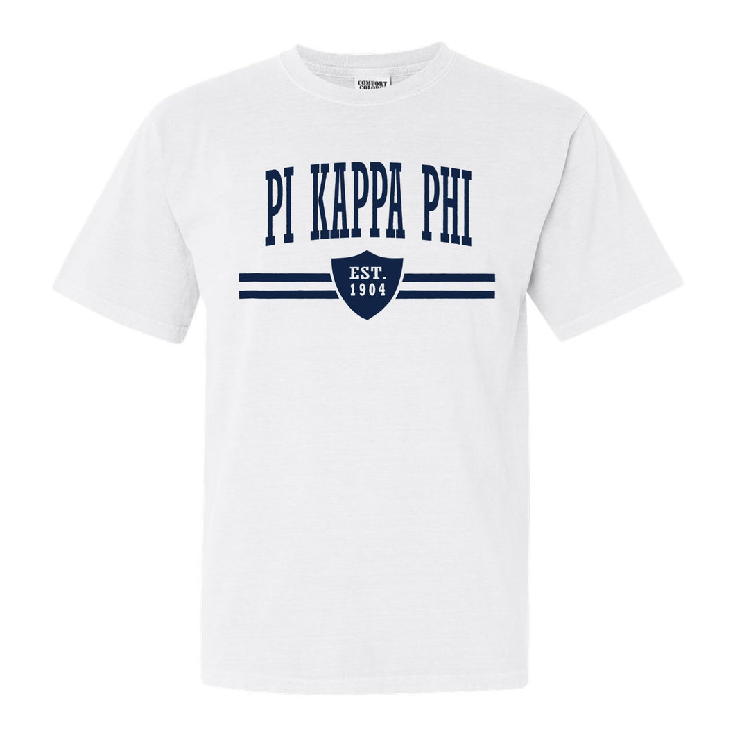 Pi Kappa Phi Comfort Colors T-Shirt - Pi Kapp Striped Shield Shirt - Kite and Crest