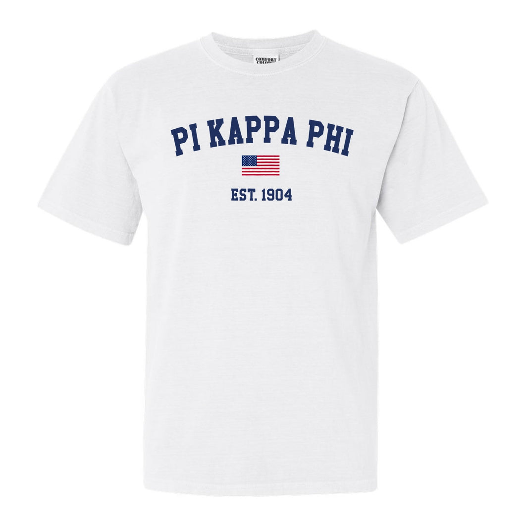 Pi Kappa Phi Comfort Colors T-Shirt - Pi Kapp USA Flag Shirt - Kite and Crest