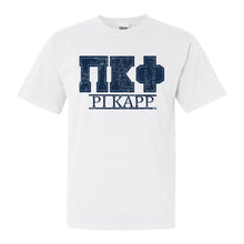 Load image into Gallery viewer, Pi Kappa Phi Comfort Colors T-Shirt - Pi Kapp Washed Letters Shirt - Kite and Crest
