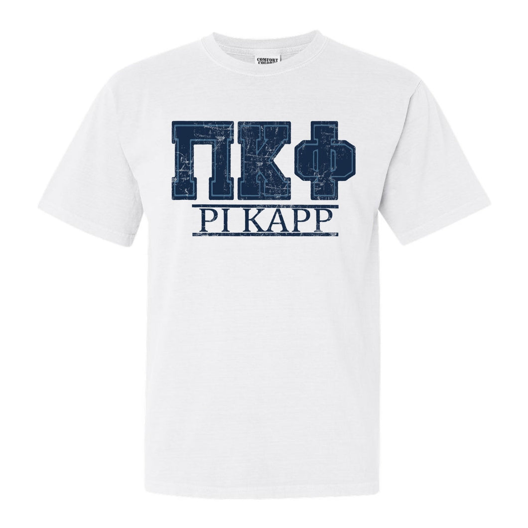 Pi Kappa Phi Comfort Colors T-Shirt - Pi Kapp Washed Letters Shirt - Kite and Crest