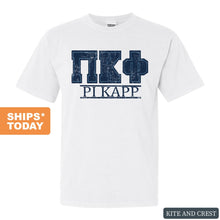 Load image into Gallery viewer, Pi Kappa Phi Comfort Colors T-Shirt - Pi Kapp Washed Letters Shirt - Kite and Crest
