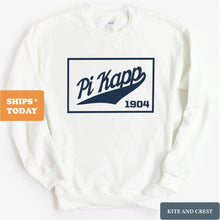 Load image into Gallery viewer, Pi Kappa Phi Sweatshirt - Pi Kapp Baseball Boxed Crewneck Sweatshirt - Kite and Crest
