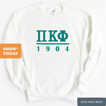 Load image into Gallery viewer, Pi Kappa Phi Sweatshirt - Pi Kapp Lettered Basic Crewneck Sweatshirt - Kite and Crest
