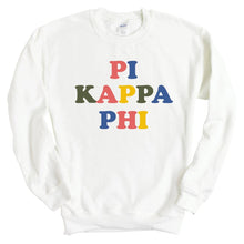 Load image into Gallery viewer, Pi Kappa Phi Sweatshirt - Pi Kapp Retro Letters Crewneck Sweatshirt - Kite and Crest
