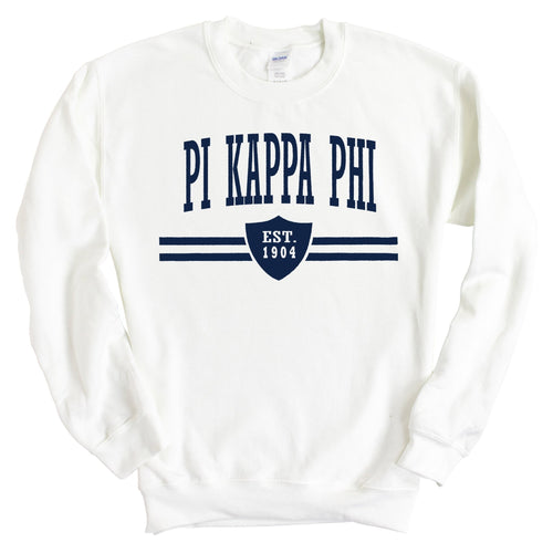 Pi Kappa Phi Sweatshirt - Pi Kapp Striped Shield Crewneck Sweatshirt - Kite and Crest