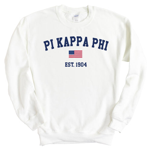 Pi Kappa Phi Sweatshirt - Pi Kapp USA Flag Crewneck Sweatshirt - Kite and Crest