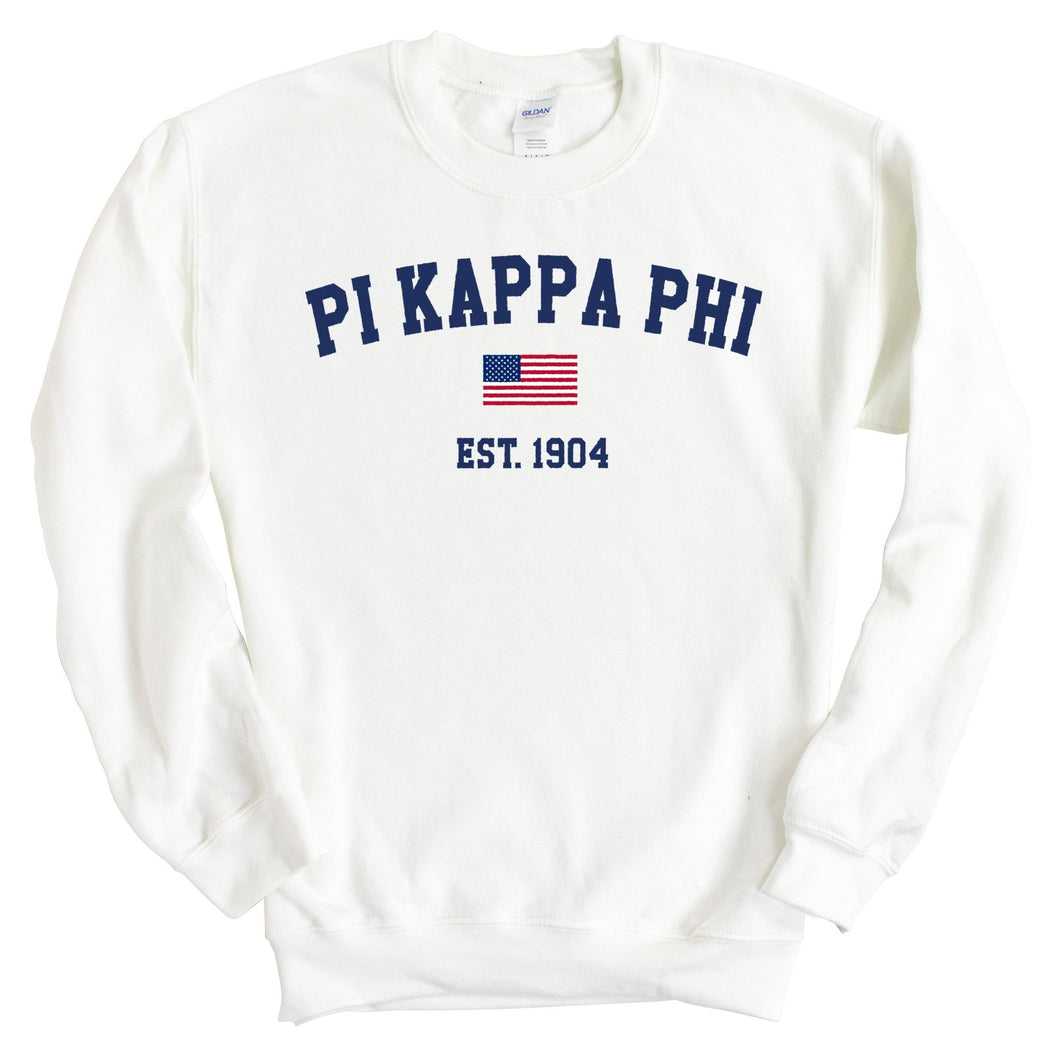 Pi Kappa Phi Sweatshirt - Pi Kapp USA Flag Crewneck Sweatshirt - Kite and Crest