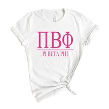 Load image into Gallery viewer, Pi Phi Pi Beta Phi Big Letters Sorority T-Shirt Tee - Kite and Crest
