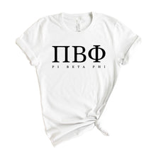 Load image into Gallery viewer, Pi Phi Pi Beta Phi Block Letter Sorority T-Shirt Shirt Tee - Kite and Crest
