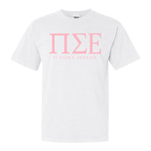 Load image into Gallery viewer, Pi Sigma Epsilon Classic Pink Letters Comfort Colors T-Shirt - Kite and Crest
