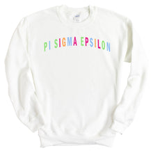 Load image into Gallery viewer, Pi Sigma Epsilon Greek Rainbow Sweatshirt - Fraternity Crewneck Sweatshirt - Kite and Crest
