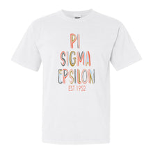 Load image into Gallery viewer, Pi Sigma Epsilon Pastel Stencil Comfort Colors T-Shirt - Kite and Crest
