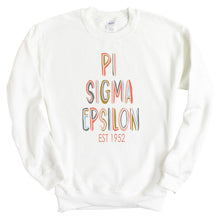 Load image into Gallery viewer, Pi Sigma Epsilon Pastel Stencil Sweatshirt - Fraternity Crewneck Sweatshirt - Kite and Crest
