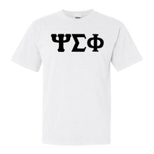 Load image into Gallery viewer, Psi Sigma Phi Basic Black Letters Comfort Colors T-Shirt - Fraternity Tee - Kite and Crest
