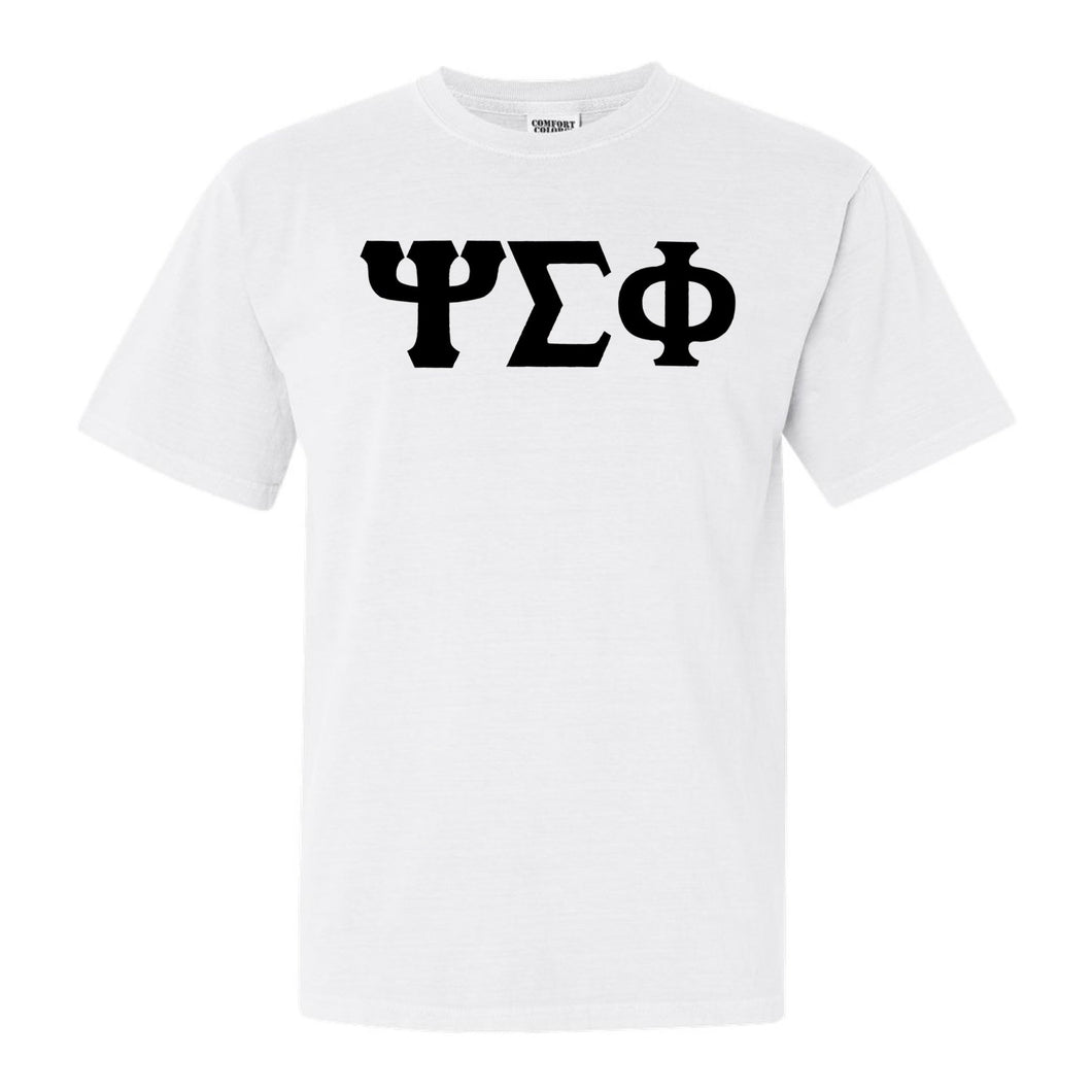 Psi Sigma Phi Basic Black Letters Comfort Colors T-Shirt - Fraternity Tee - Kite and Crest