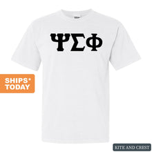 Load image into Gallery viewer, Psi Sigma Phi Basic Black Letters Comfort Colors T-Shirt - Fraternity Tee - Kite and Crest
