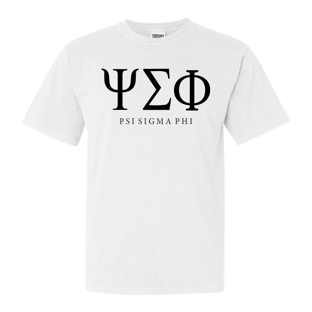 Psi Sigma Phi Block Letter Comfort Colors T-Shirt - Fraternity Tee - Kite and Crest