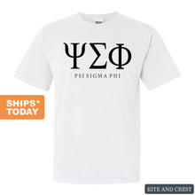 Load image into Gallery viewer, Psi Sigma Phi Block Letter Comfort Colors T-Shirt - Fraternity Tee - Kite and Crest
