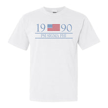 Load image into Gallery viewer, Psi Sigma Phi Flag Year Comfort Colors T-Shirt - Fraternity Tee - Kite and Crest
