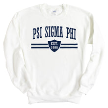 Load image into Gallery viewer, Psi Sigma Phi Striped Shield Sweatshirt - Fraternity Crewneck Sweatshirt - Kite and Crest
