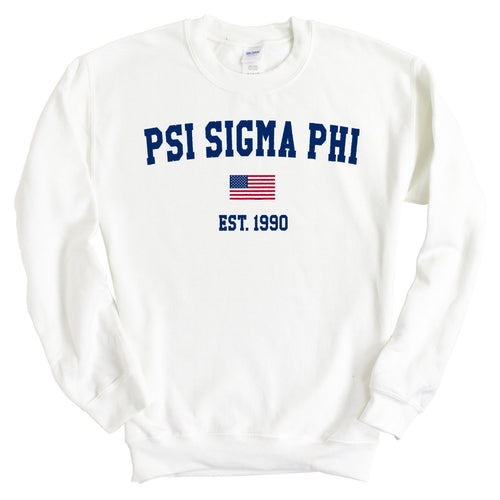 Psi Sigma Phi USA Flag Sweatshirt - Fraternity Crewneck Sweatshirt - Kite and Crest