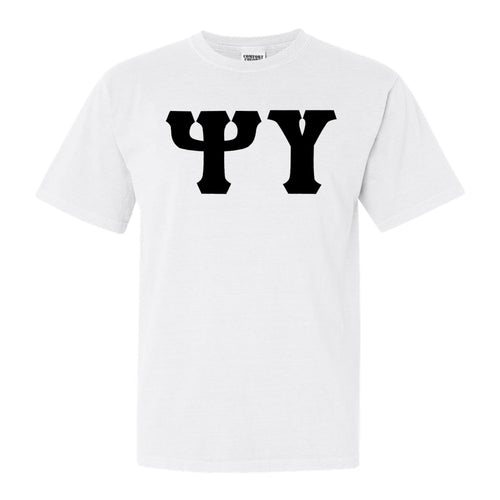 Psi Upsilon Basic Black Letters Comfort Colors T-Shirt - Fraternity Tee - Kite and Crest