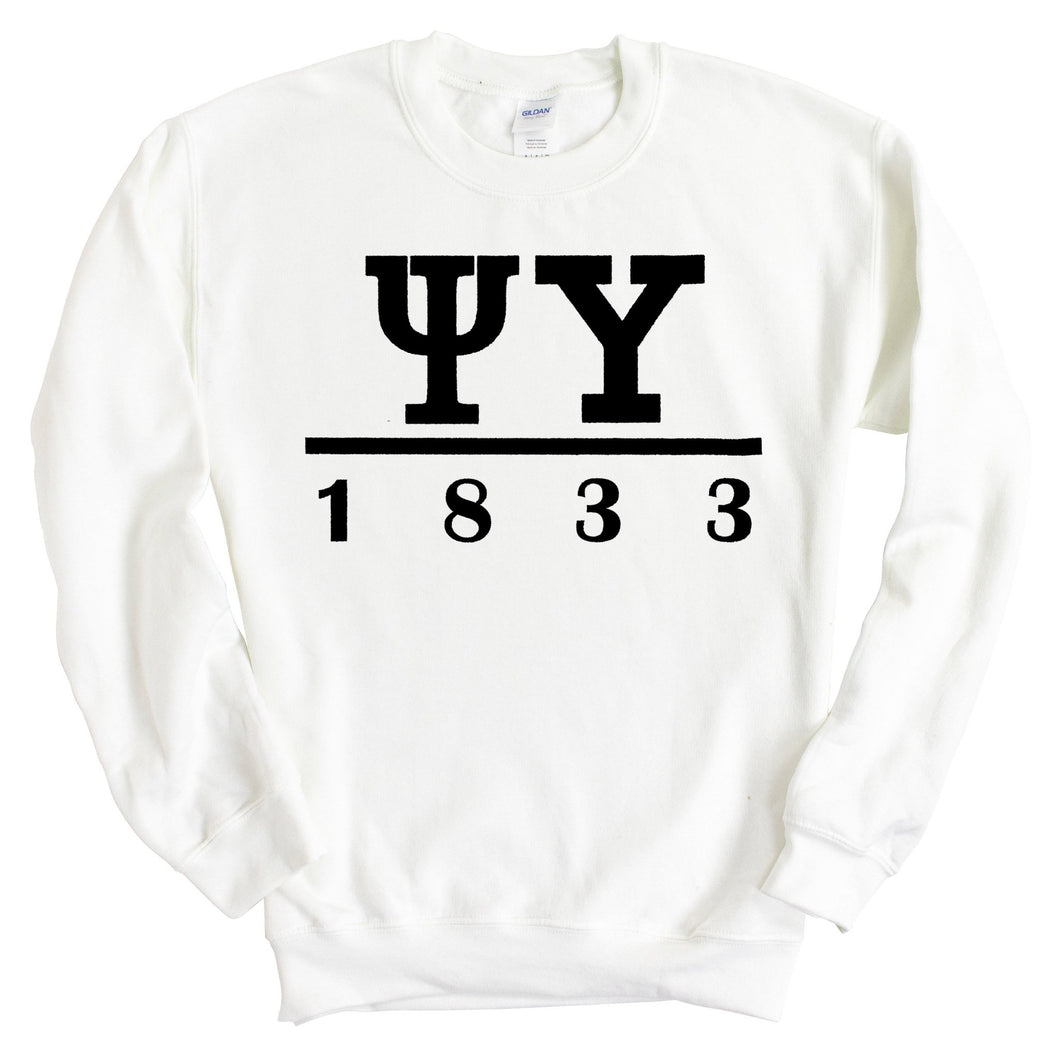 Psi Upsilon Black Letter Sweatshirt - Fraternity Crewneck Sweatshirt - Kite and Crest