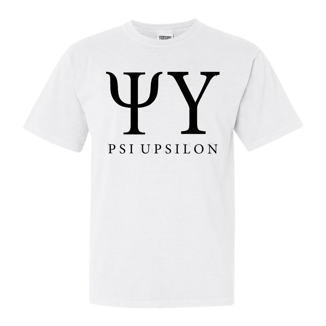Psi Upsilon Block Letter Comfort Colors T-Shirt - Fraternity Tee - Kite and Crest