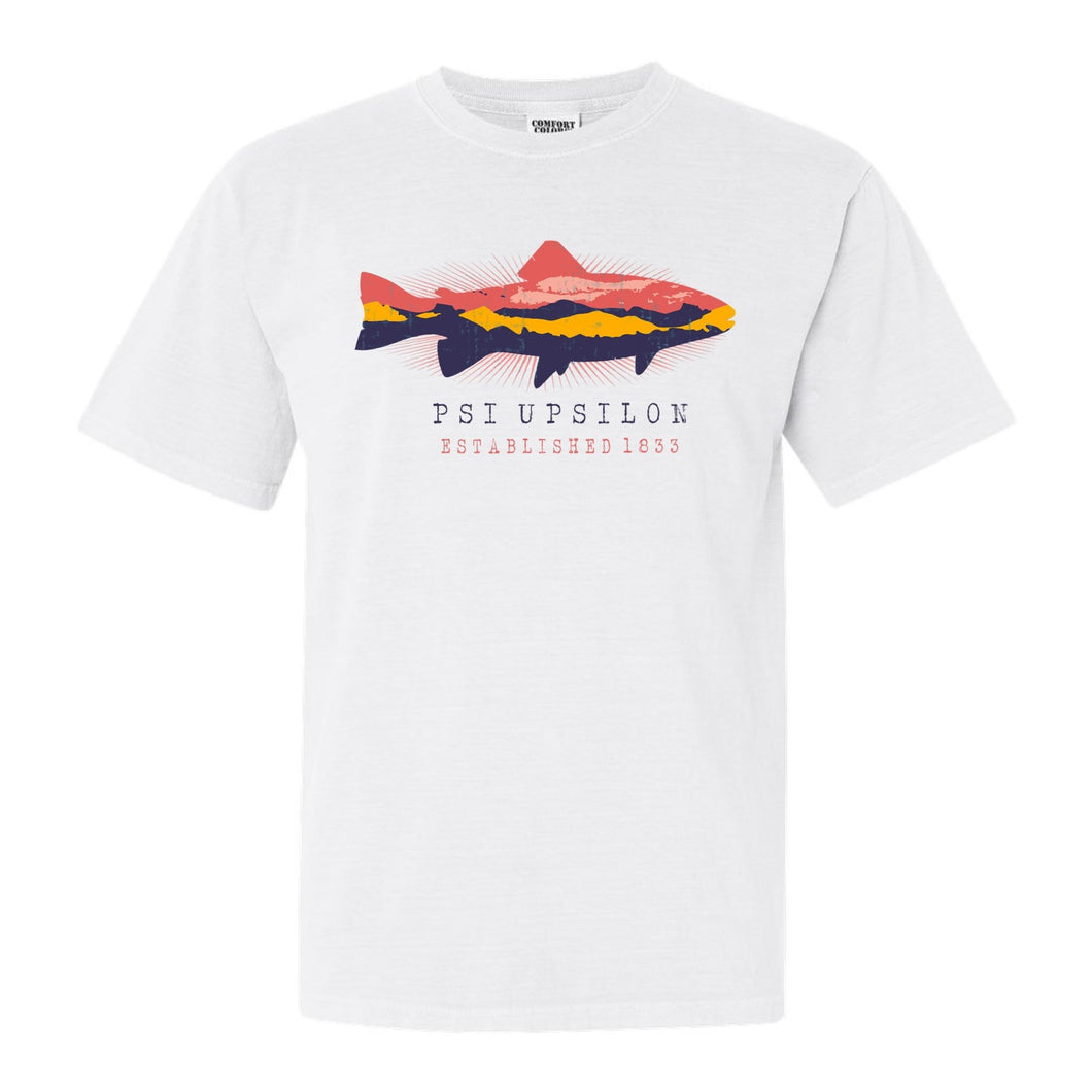 Psi Upsilon Fishing Comfort Colors T-Shirt - Fraternity Tee - Kite and Crest