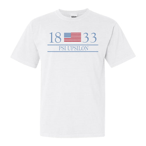 Psi Upsilon Flag Year Comfort Colors T-Shirt - Fraternity Tee - Kite and Crest