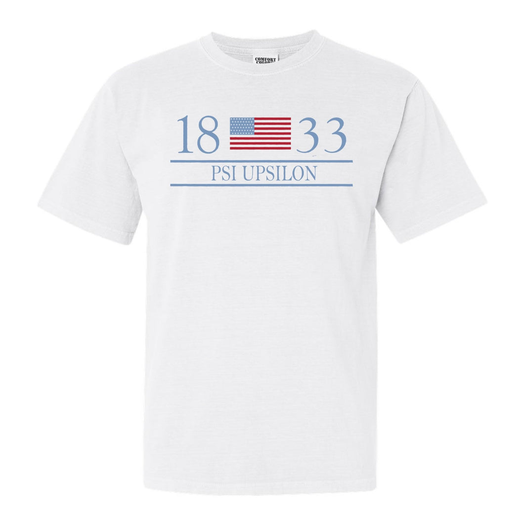 Psi Upsilon Flag Year Comfort Colors T-Shirt - Fraternity Tee - Kite and Crest