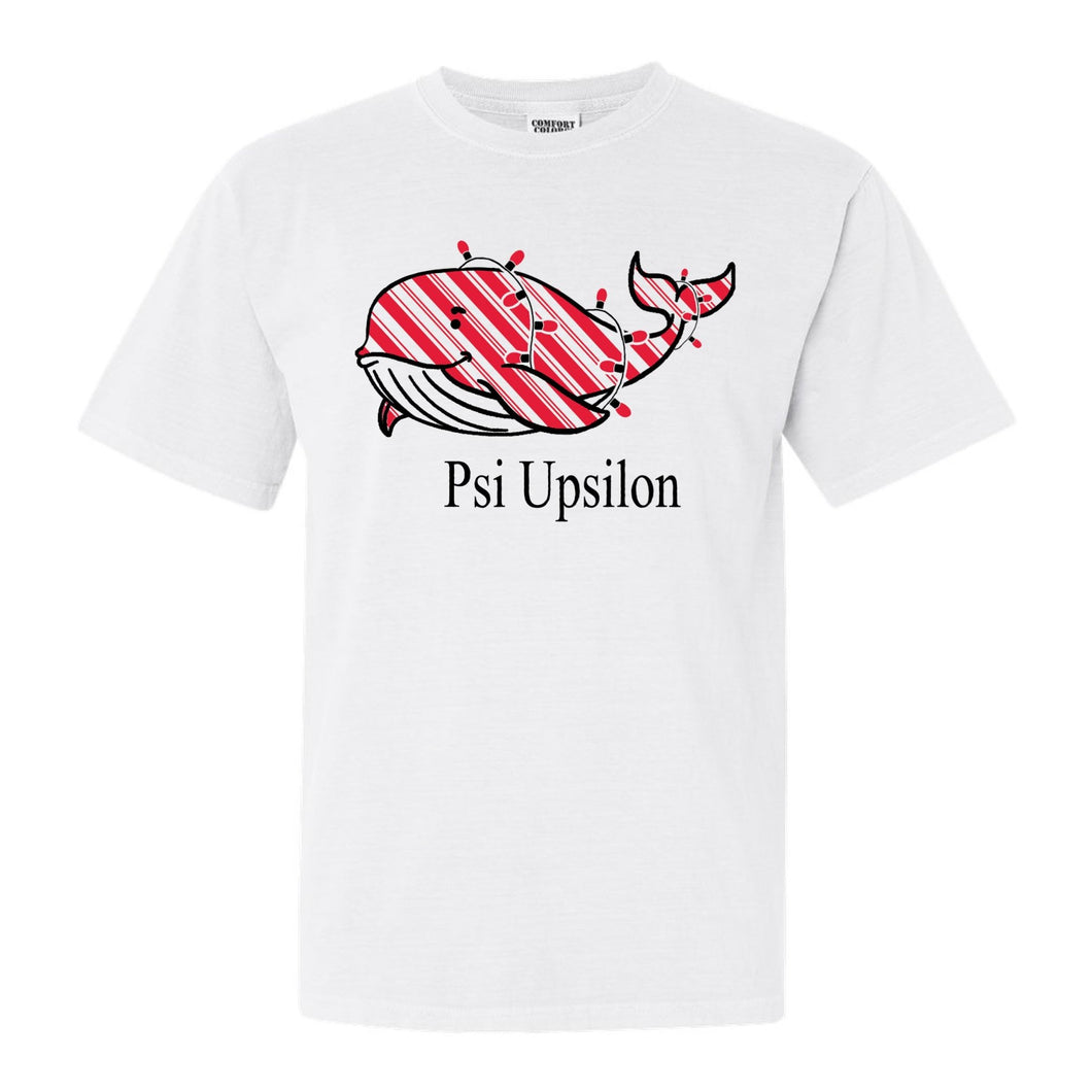Psi Upsilon Red Whale Comfort Colors T-Shirt - Fraternity Tee - Kite and Crest