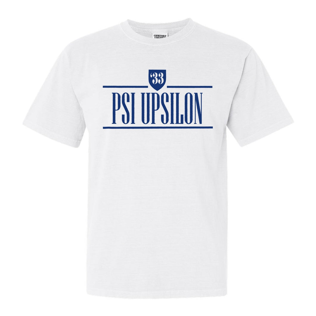 Psi Upsilon Shield Comfort Colors T-Shirt - Fraternity Tee - Kite and Crest