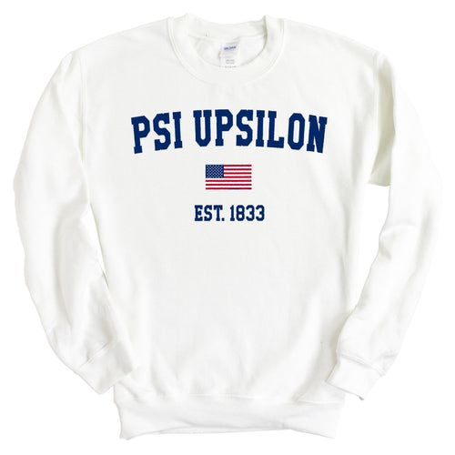 Psi Upsilon USA Flag Sweatshirt - Fraternity Crewneck Sweatshirt - Kite and Crest