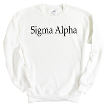 Load image into Gallery viewer, Sigma Alpha Black Written Crewneck Sweatshirt - Kite and Crest
