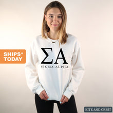 Load image into Gallery viewer, Sigma Alpha Block Letter Crewneck Sweatshirt - Kite and Crest
