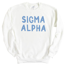 Load image into Gallery viewer, Sigma Alpha Blue Bubble Letters Crewneck Sweatshirt - Kite and Crest
