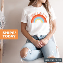 Load image into Gallery viewer, Sigma Alpha Colorful Rainbow T-shirt - Kite and Crest
