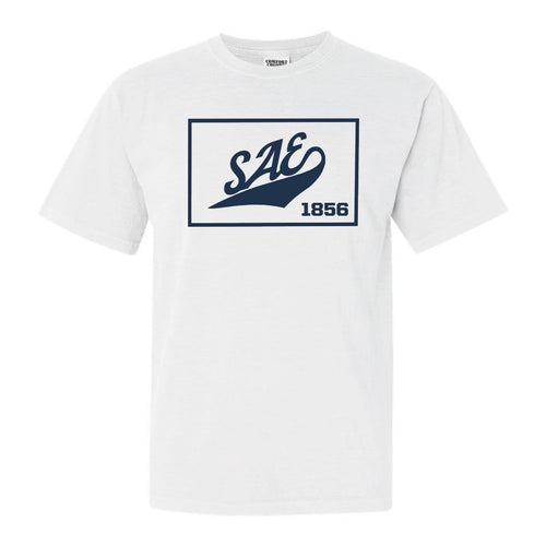 Sigma Alpha Epsilon Comfort Colors T-Shirt - SAE Baseball Boxed Shirt - Kite and Crest