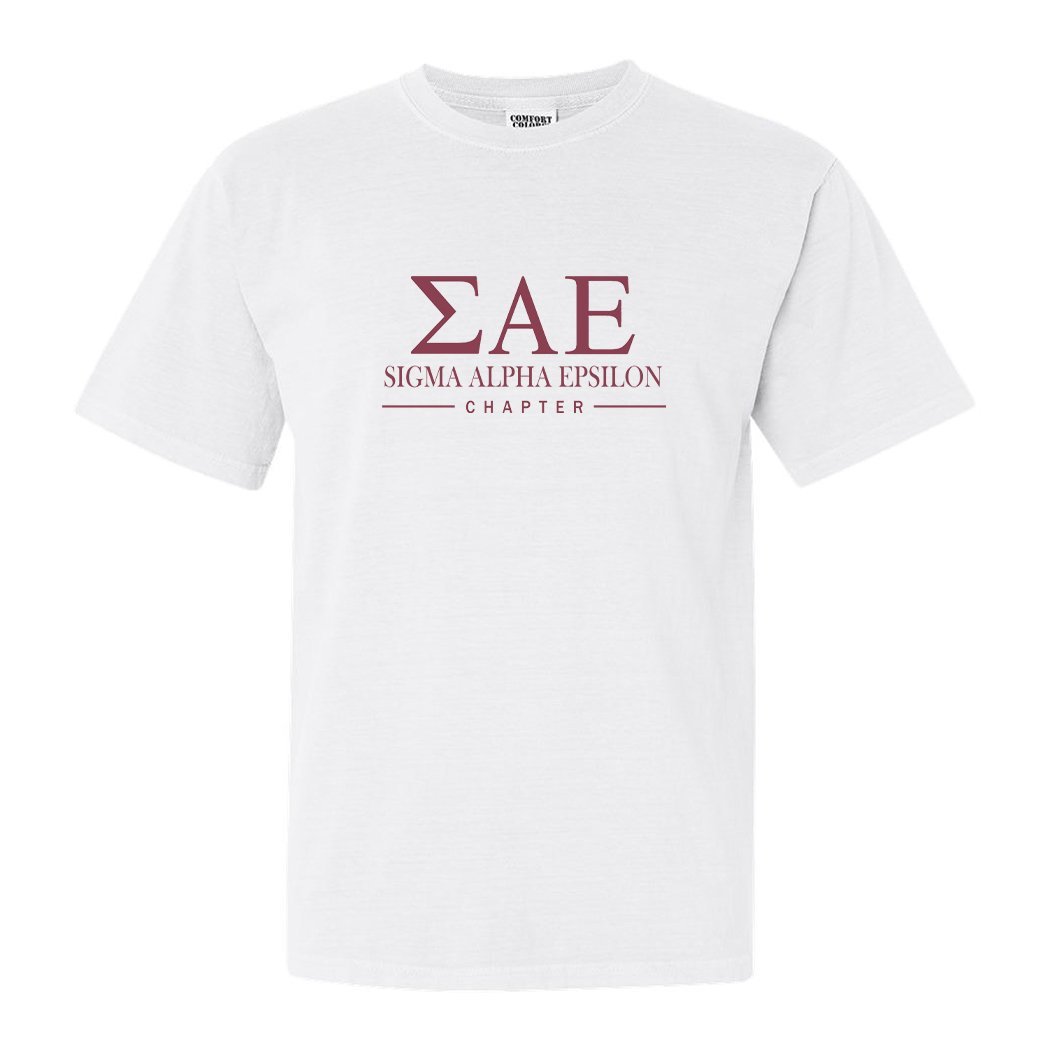 Sigma Alpha Epsilon Comfort Colors T-Shirt - SAE Basic Lined Shirt - Kite and Crest