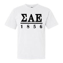 Load image into Gallery viewer, Sigma Alpha Epsilon Comfort Colors T-Shirt - SAE Black Letters Shirt - Kite and Crest
