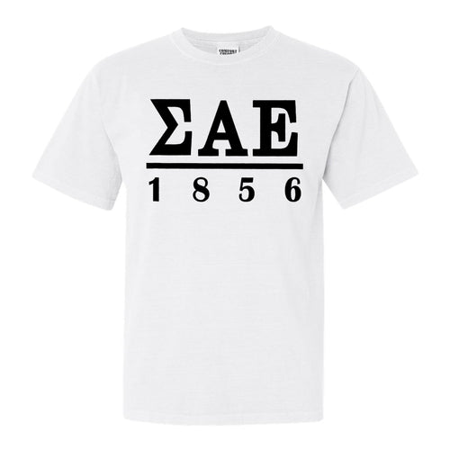 Sigma Alpha Epsilon Comfort Colors T-Shirt - SAE Black Letters Shirt - Kite and Crest