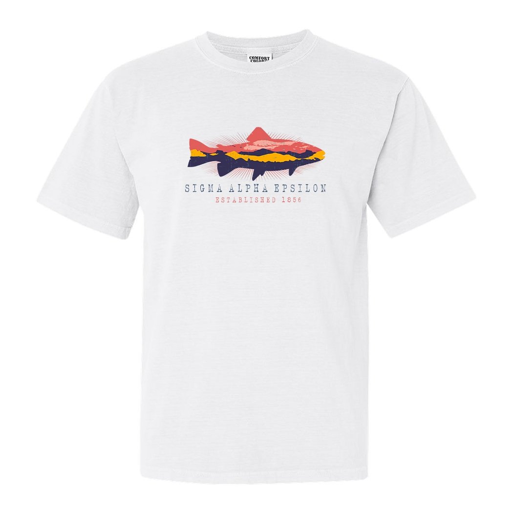 Sigma Alpha Epsilon Comfort Colors T-Shirt - SAE Fishing Shirt - Kite and Crest