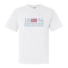 Load image into Gallery viewer, Sigma Alpha Epsilon Comfort Colors T-Shirt - SAE Flag Year Shirt - Kite and Crest
