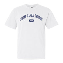 Load image into Gallery viewer, Sigma Alpha Epsilon Comfort Colors T-Shirt - SAE Fraternal Arch Shirt - Kite and Crest
