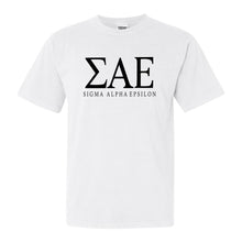 Load image into Gallery viewer, Sigma Alpha Epsilon Comfort Colors T-Shirt - SAE Fraternal Block Shirt - Kite and Crest
